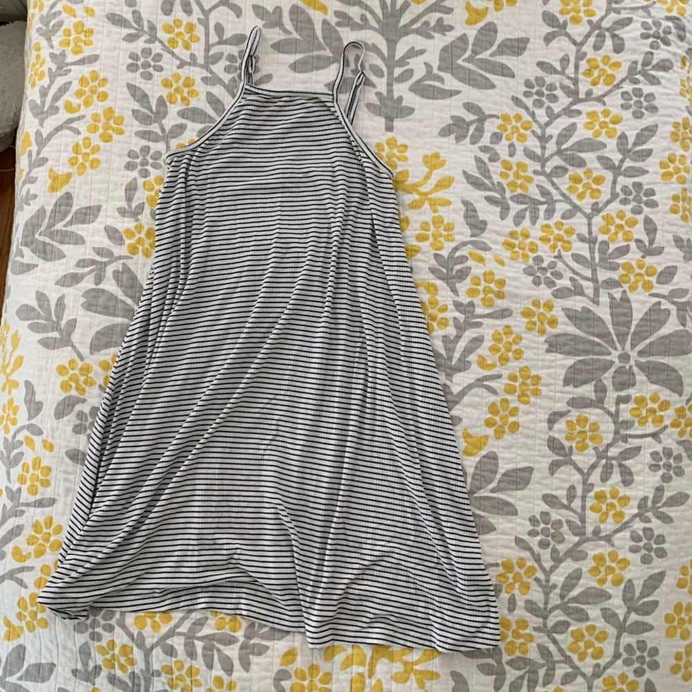 Striped Black and White High Neck Dress